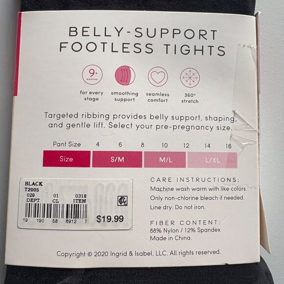 Isabel Maternity Black Belly-Support Footless Tights Womens Size L/XL - Picture 5 of 7